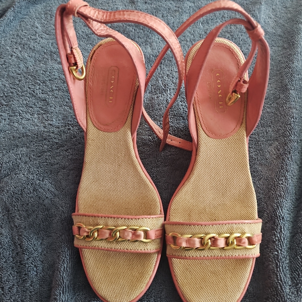 Coach Ellette Tattoo Cork Wedge Pink Rose Gold & Cream Size 7.5 - Picture 3 of 5